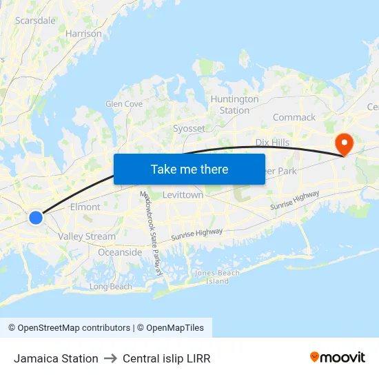 Jamaica Station to Central islip LIRR map