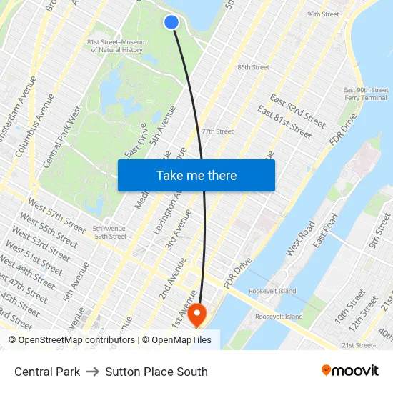 Central Park to Sutton Place South map