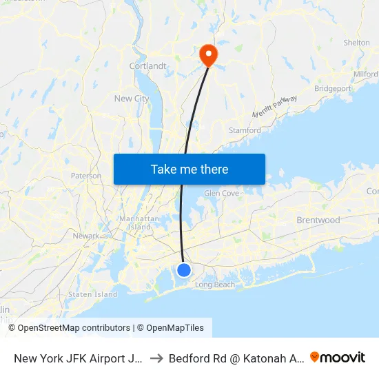 New York JFK Airport JFK to Bedford Rd @ Katonah Ave map