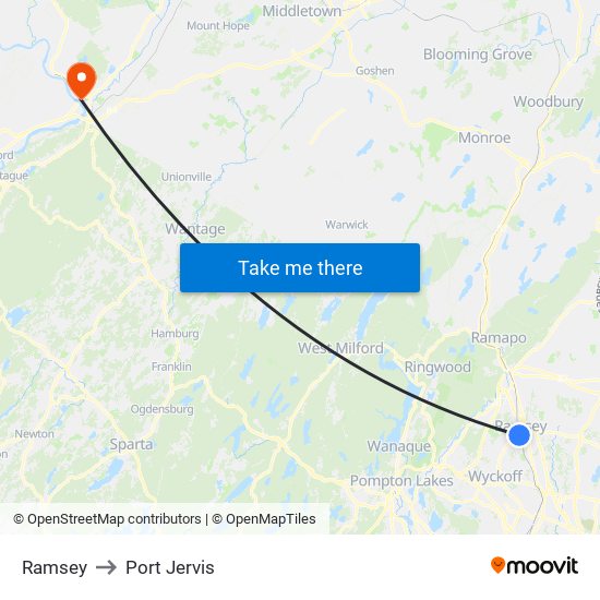 Ramsey to Port Jervis map