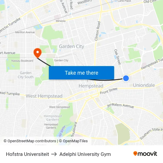 Hofstra Universiteit to Adelphi University Gym map