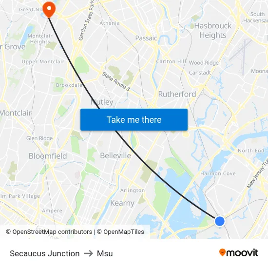 Secaucus Junction to Msu map
