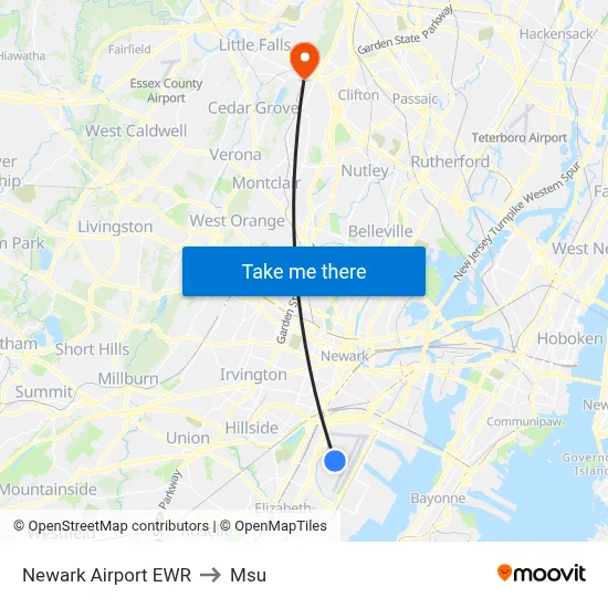 Newark Airport EWR to Msu map