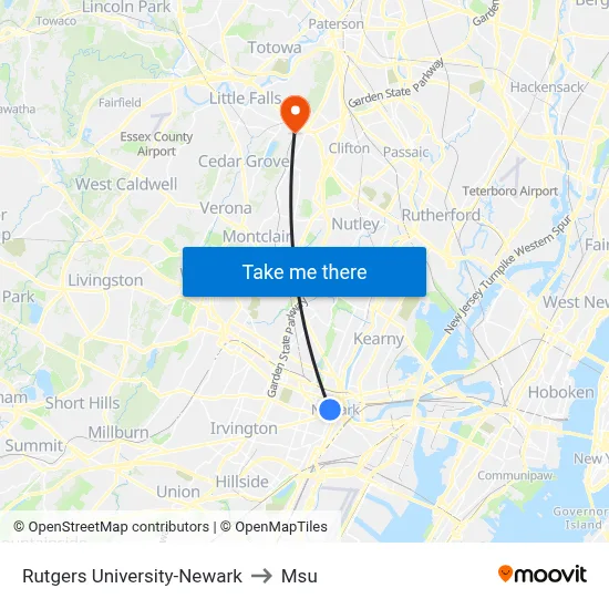 Rutgers University-Newark to Msu map