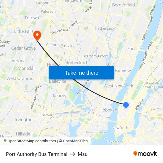 Port Authority Bus Terminal to Msu map