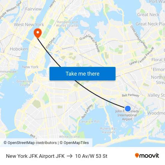 New York JFK Airport JFK to 10 Av/W 53 St map