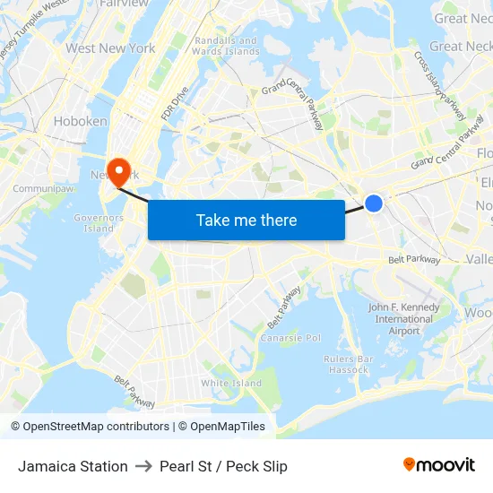 Jamaica Station to Pearl St / Peck Slip map