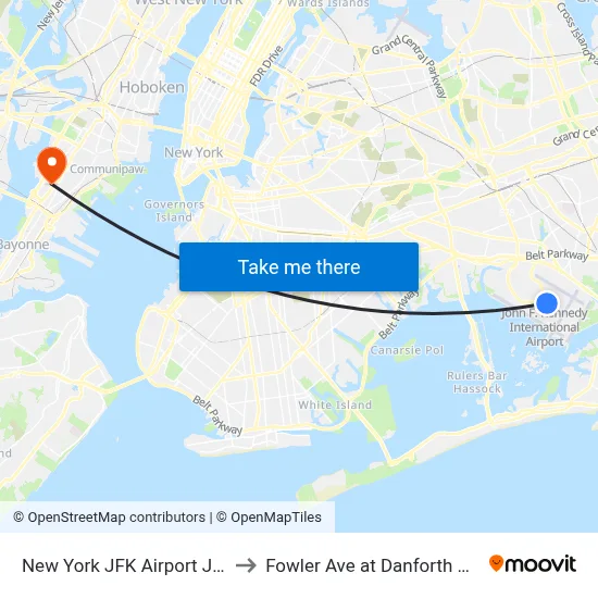 New York JFK Airport JFK to Fowler Ave at Danforth Ave map