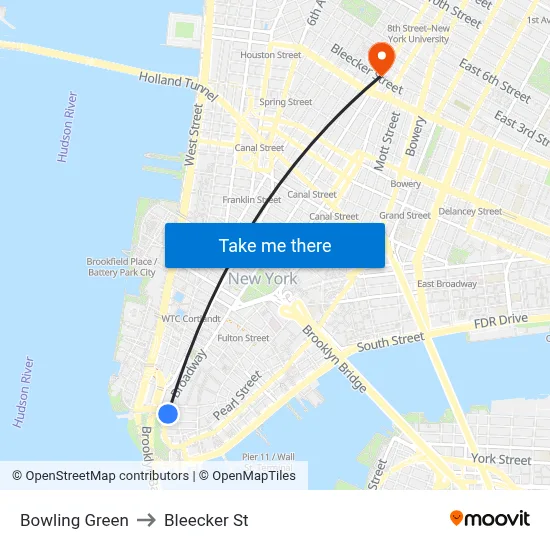 Bowling Green to Bleecker St map