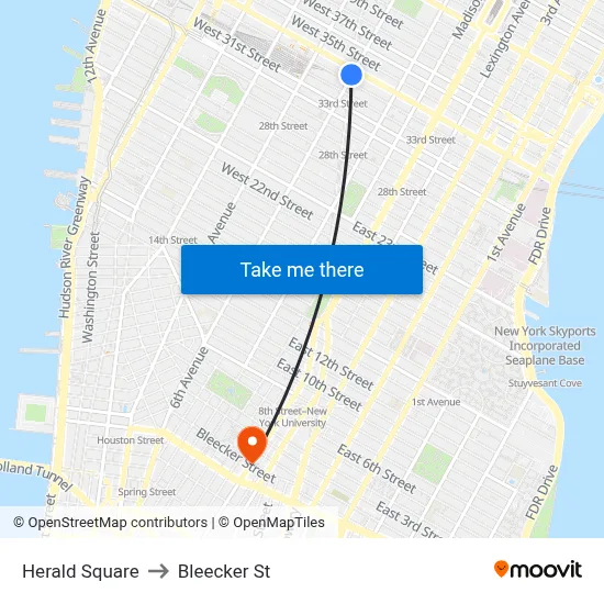 Herald Square to Bleecker St map