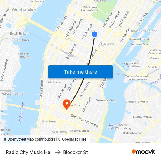 Radio City Music Hall to Bleecker St map