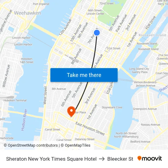 Sheraton New York Times Square Hotel to Bleecker St map