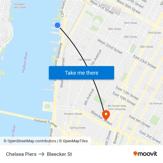 Chelsea Piers to Bleecker St map