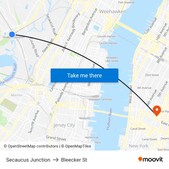 Secaucus Junction to Bleecker St map