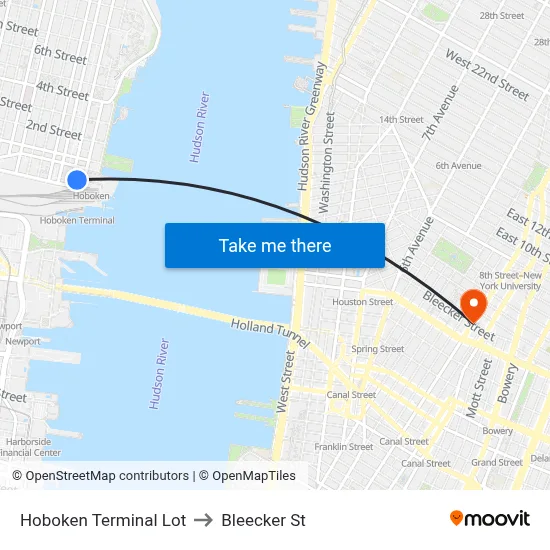 Hoboken Terminal Lot to Bleecker St map
