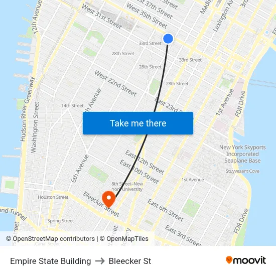 Empire State Building to Bleecker St map