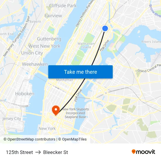 125th Street to Bleecker St map