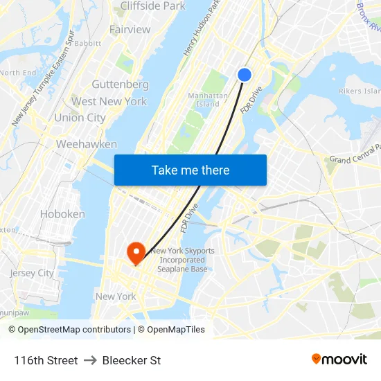 116th Street to Bleecker St map
