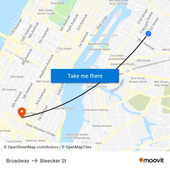 Broadway to Bleecker St map