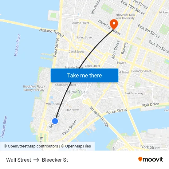 Wall Street to Bleecker St map