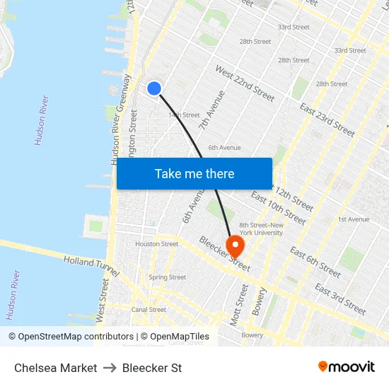 Chelsea Market to Bleecker St map