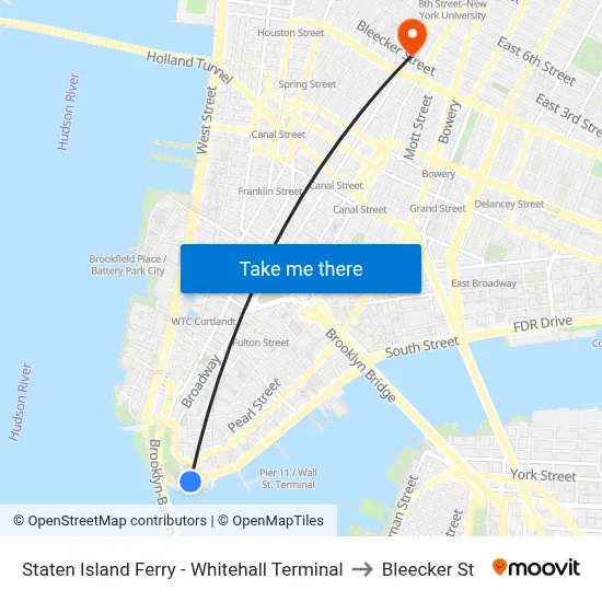 Staten Island Ferry - Whitehall Terminal to Bleecker St map