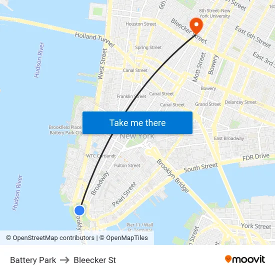 Battery Park to Bleecker St map
