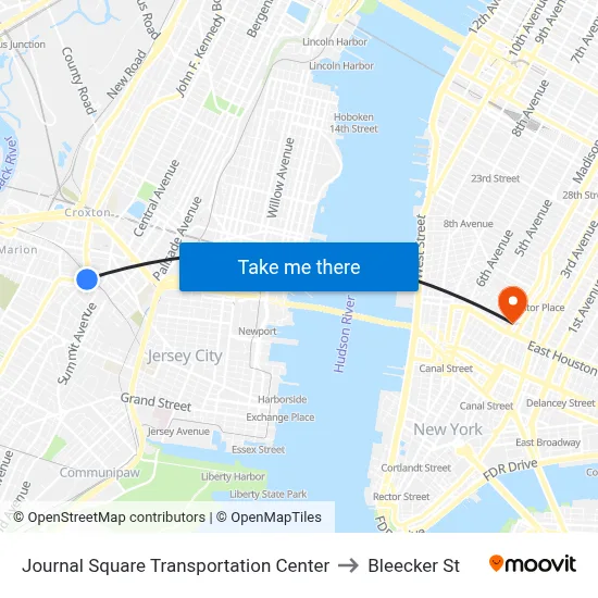 Journal Square Transportation Center to Bleecker St map