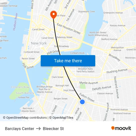 Barclays Center to Bleecker St map