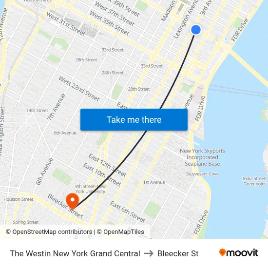 The Westin New York Grand Central to Bleecker St map