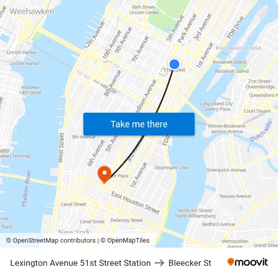 Lexington Avenue 51st Street Station to Bleecker St map