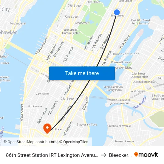 86th Street Station IRT Lexington Avenue Line to Bleecker St map