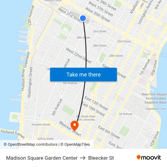 Madison Square Garden Center to Bleecker St map