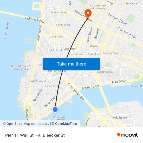 Pier 11 Wall St to Bleecker St map