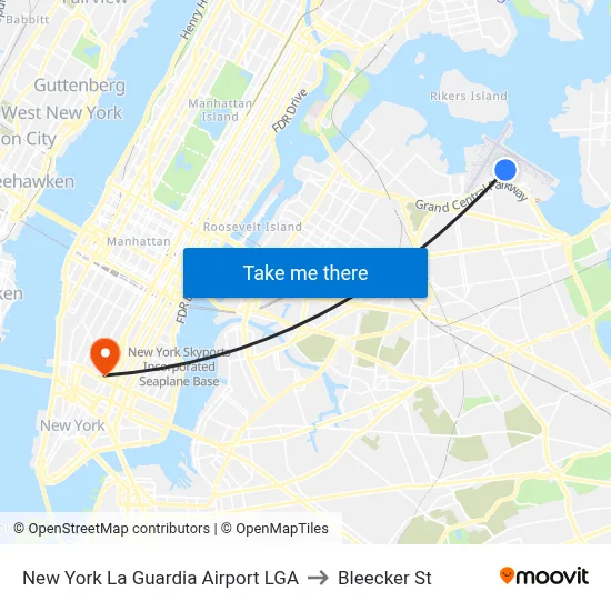 New York La Guardia Airport LGA to Bleecker St map