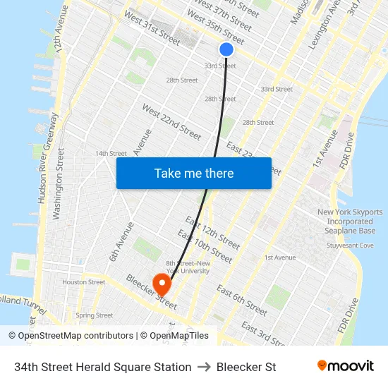 34th Street Herald Square Station to Bleecker St map