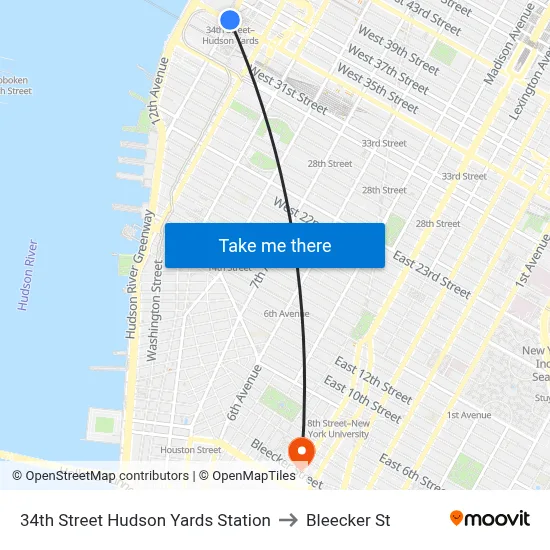 34th Street Hudson Yards Station to Bleecker St map