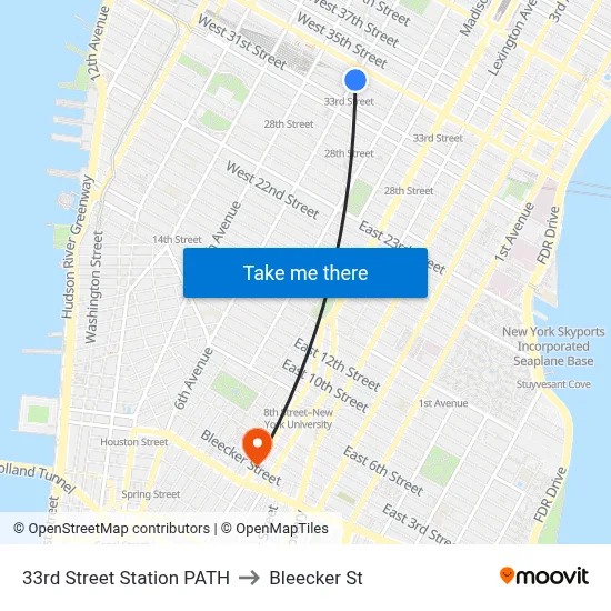 33rd Street Station PATH to Bleecker St map