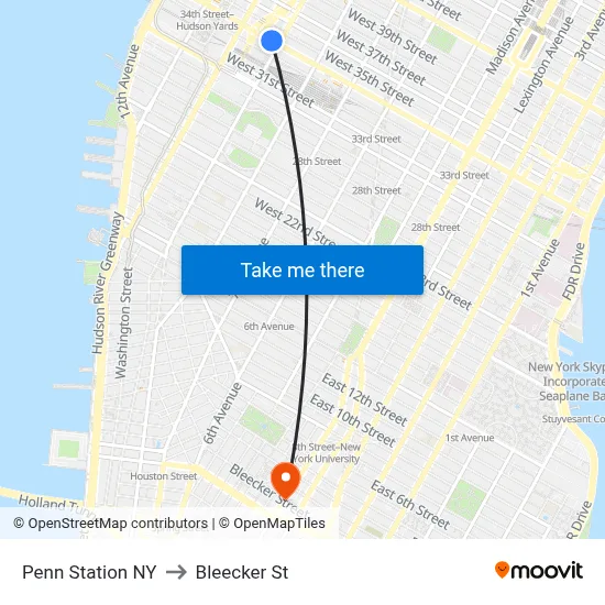 Penn Station NY to Bleecker St map