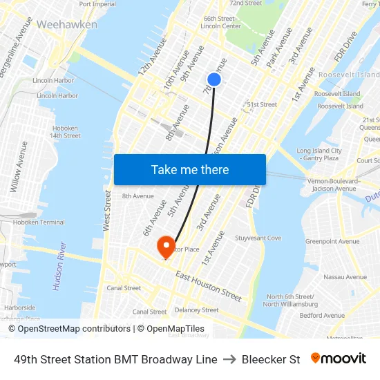 49th Street Station BMT Broadway Line to Bleecker St map