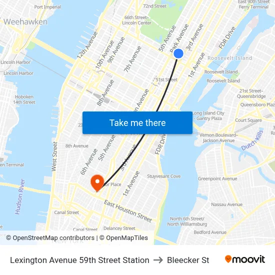 Lexington Avenue 59th Street Station to Bleecker St map