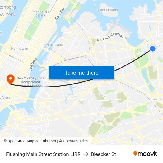 Flushing Main Street Station LIRR to Bleecker St map