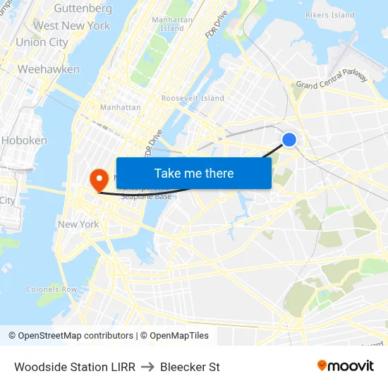 Woodside Station LIRR to Bleecker St map