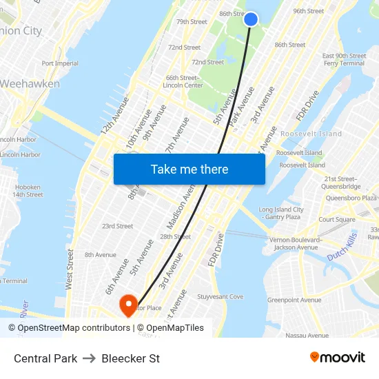 Central Park to Bleecker St map