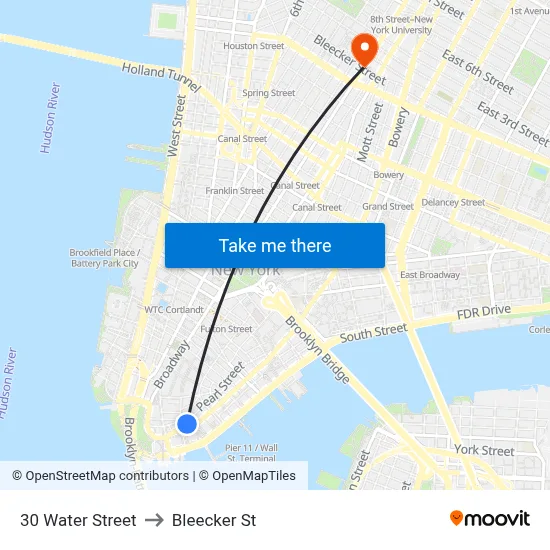 30 Water Street to Bleecker St map