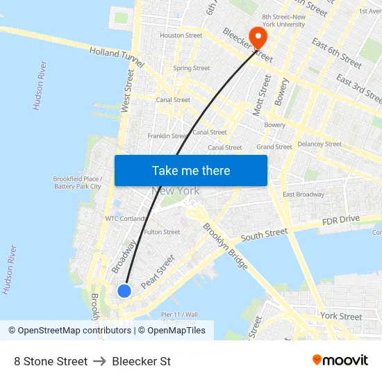 8 Stone Street to Bleecker St map