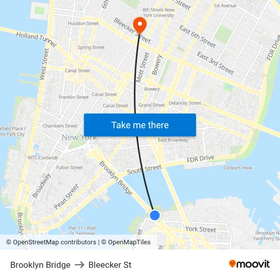 Brooklyn Bridge to Bleecker St map