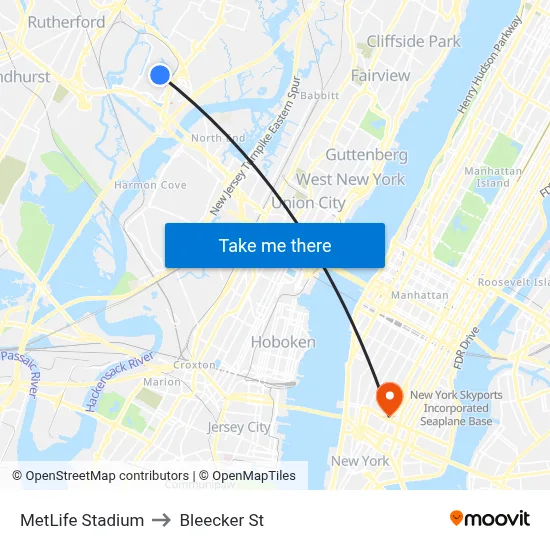 MetLife Stadium to Bleecker St map