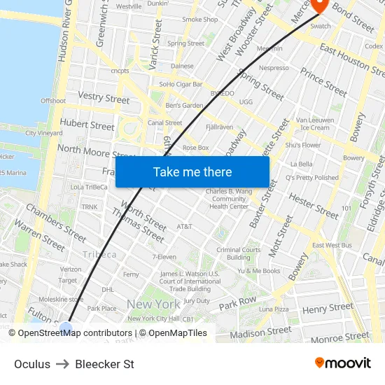 Oculus to Bleecker St map