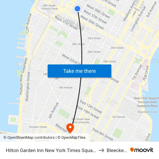 Hilton Garden Inn New York Times Square South to Bleecker St map